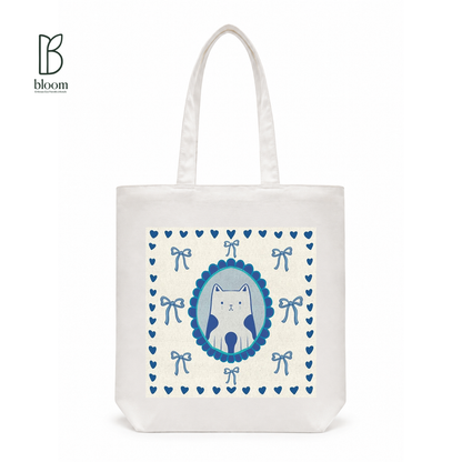 Blue Ribbon canvas tote bag - Regular White | Bloom Bags BD