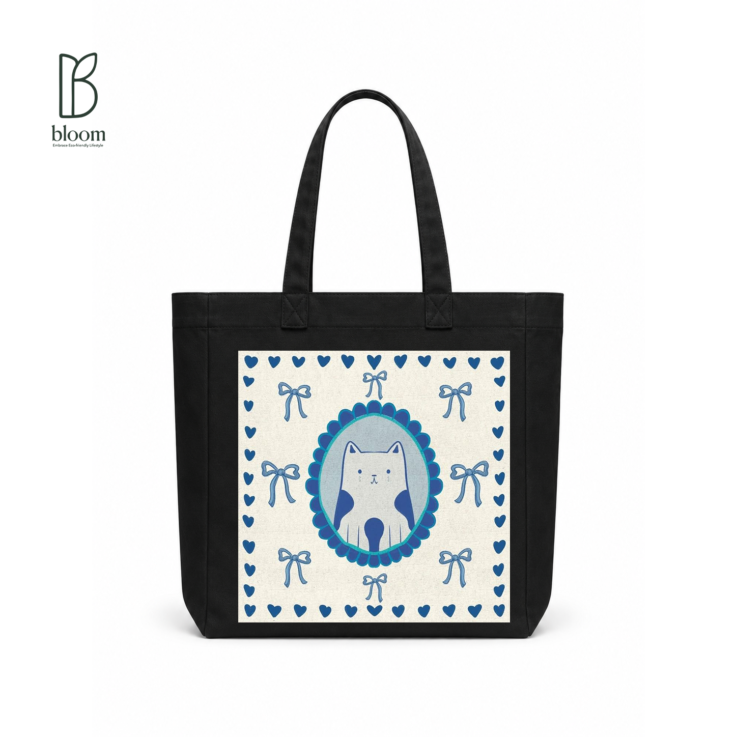 Blue Ribbon canvas tote bag - Square Black | Bloom Bags BD