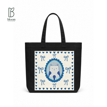 Blue Ribbon canvas tote bag - Square Black | Bloom Bags BD