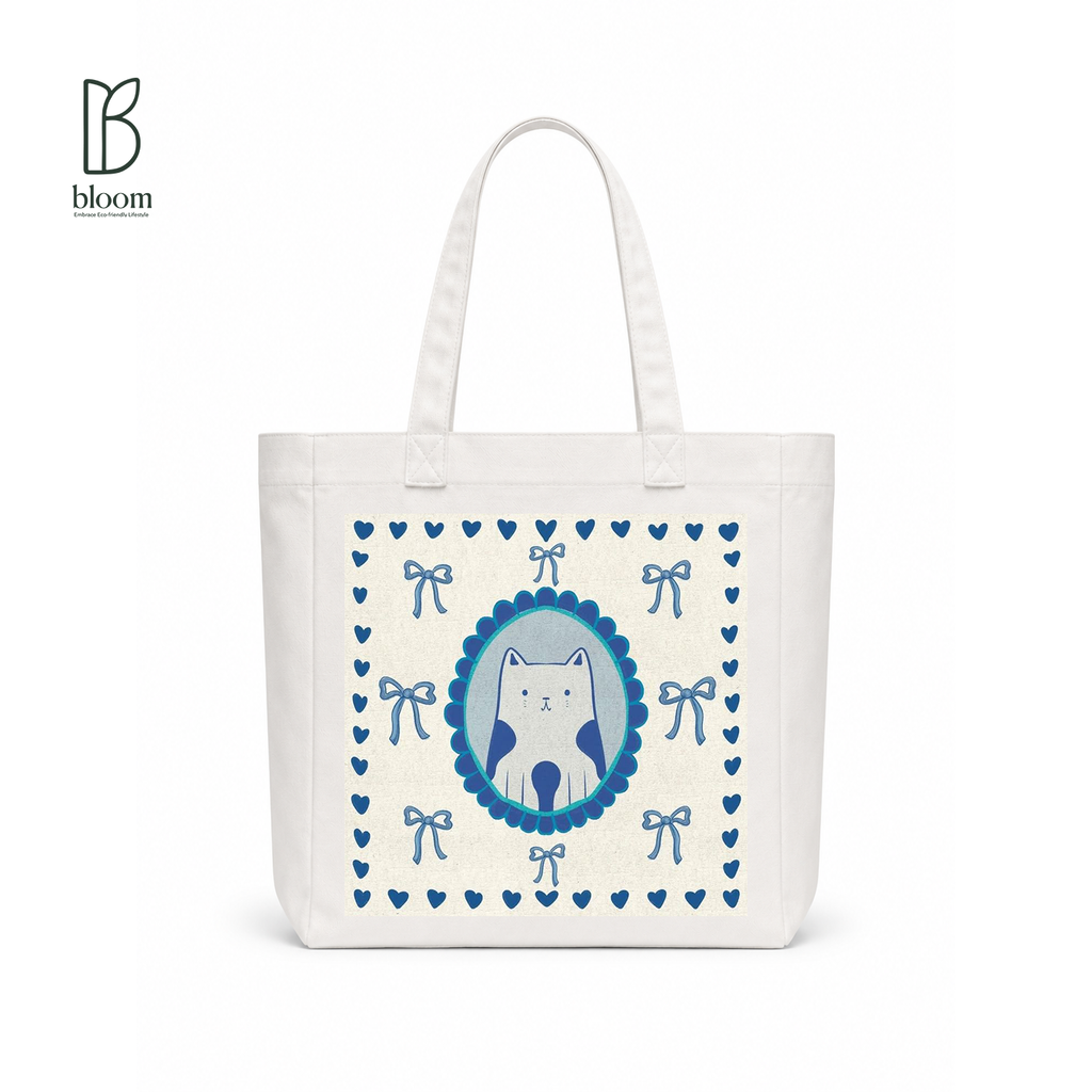 Blue Ribbon canvas tote bag - Square White | Bloom Bags BD