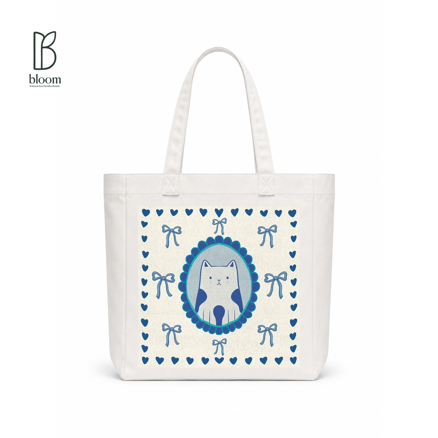 Blue Ribbon canvas tote bag - Square White | Bloom Bags BD