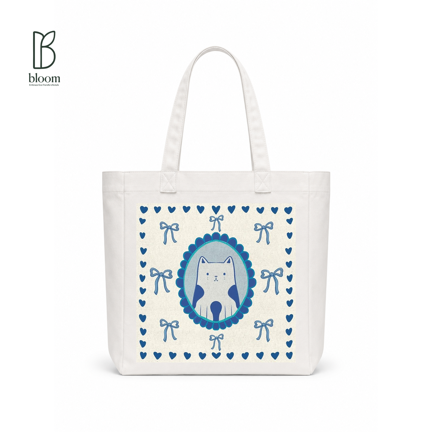 Blue Ribbon canvas tote bag - Square White | Bloom Bags BD