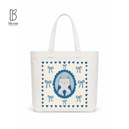 Blue Ribbon canvas tote bag - Square White | Bloom Bags BD