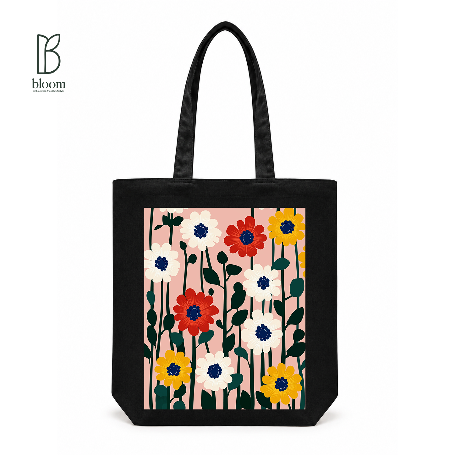Blush Wildflower Field canvas tote bag - Regular Black | Bloom Bags BD