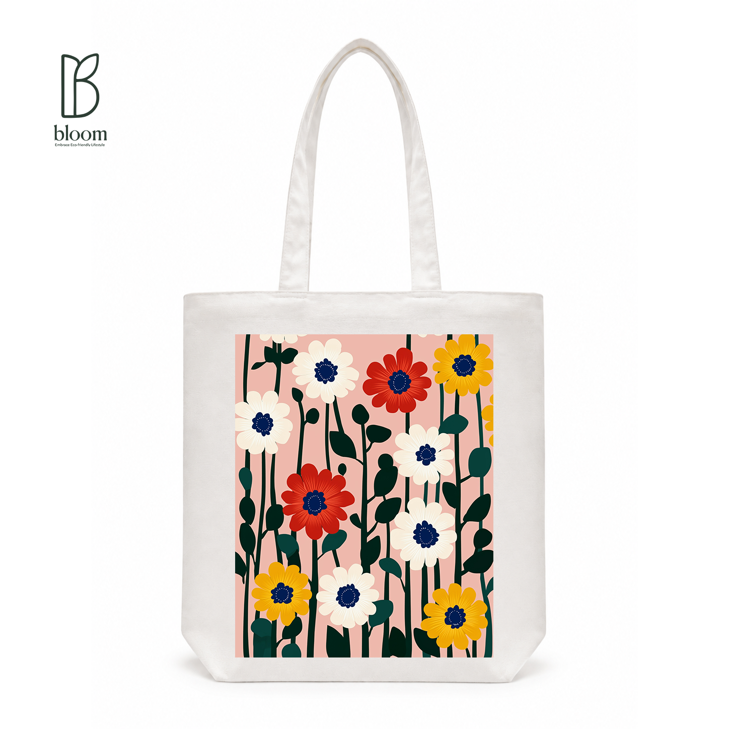 Blush Wildflower Field canvas tote bag - Regular White | Bloom Bags BD