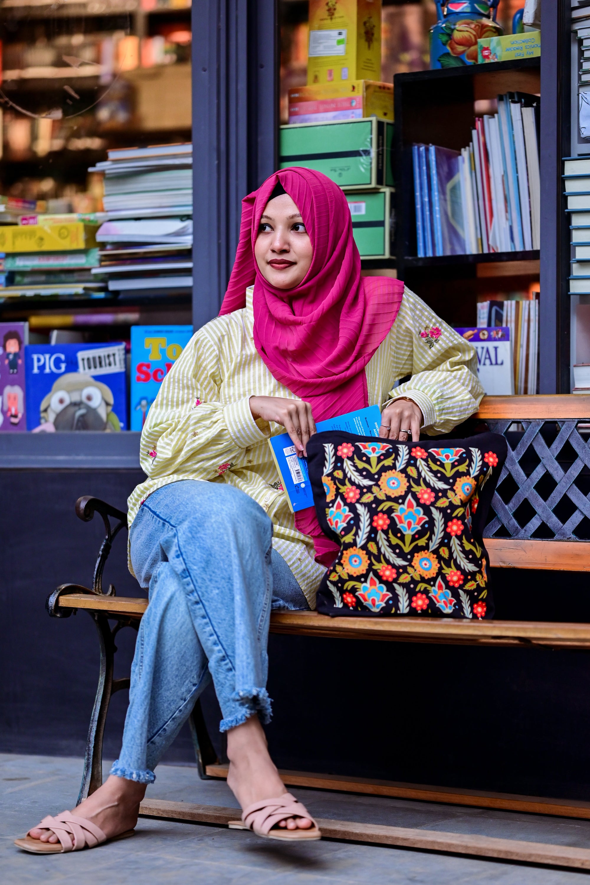 Bohemian Folk Floral canvas tote bag - lifestyle photo | Bloom Bags BD