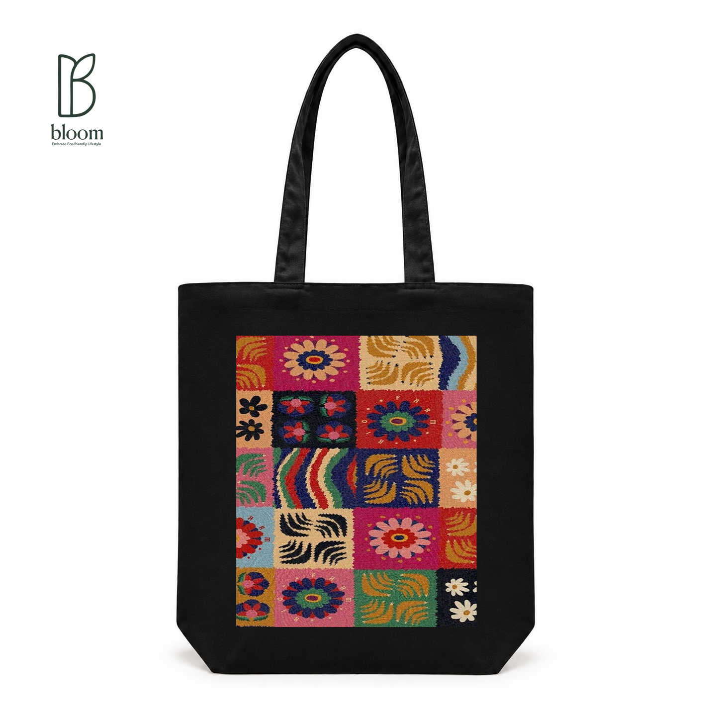 Boho Embroidery canvas tote bag - Regular Black | Bloom Bags BD