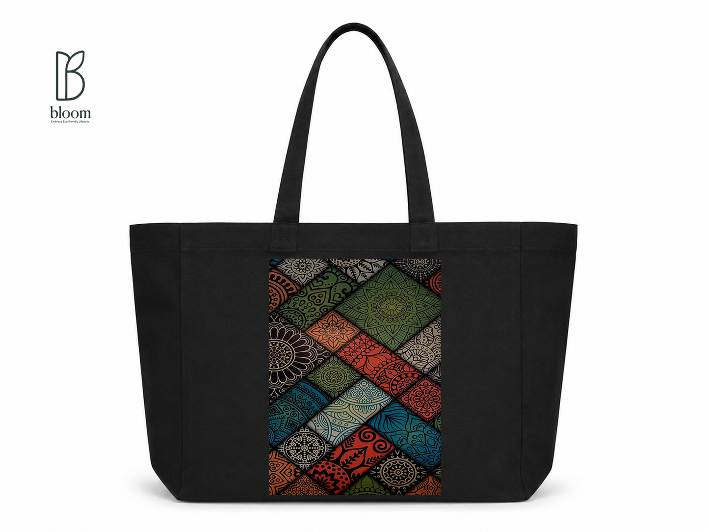 Boho Mandala canvas tote bag - Extended Black | Bloom Bags BD