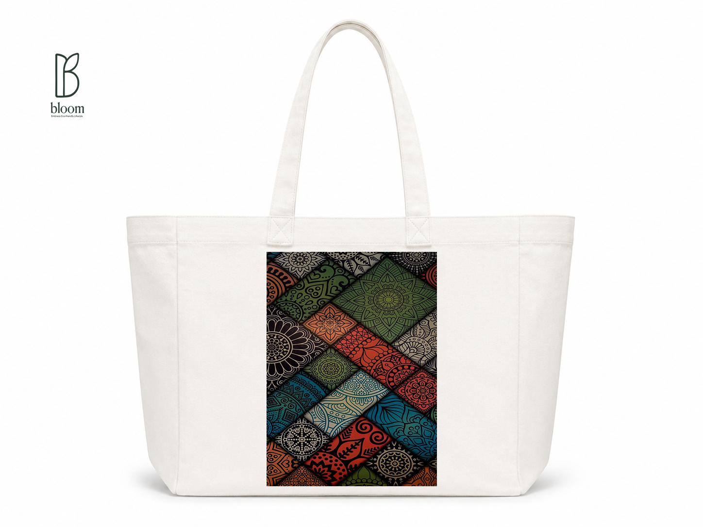 Boho Mandala canvas tote bag - Extended White | Bloom Bags BD