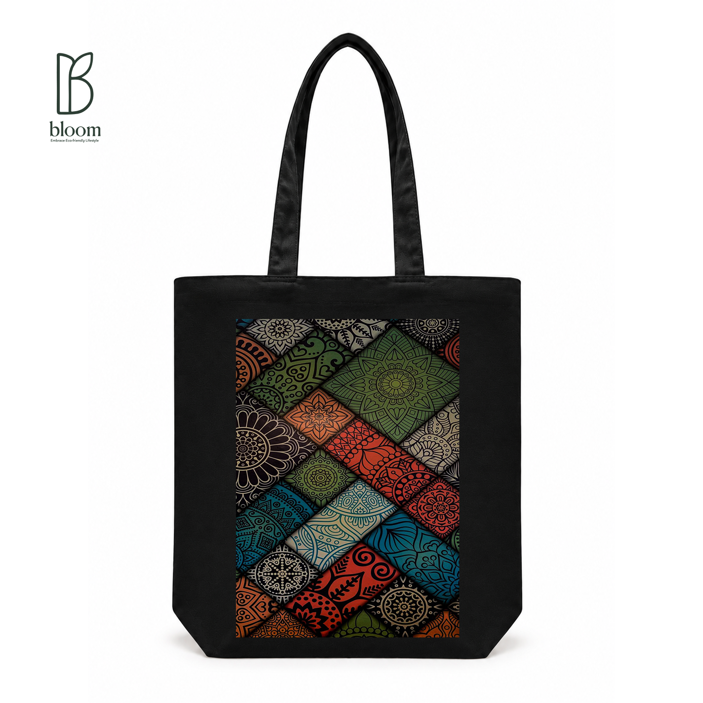Boho Mandala canvas tote bag - Regular Black | Bloom Bags BD