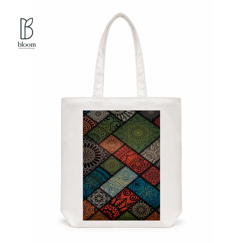 Boho Mandala canvas tote bag - Regular White | Bloom Bags BD