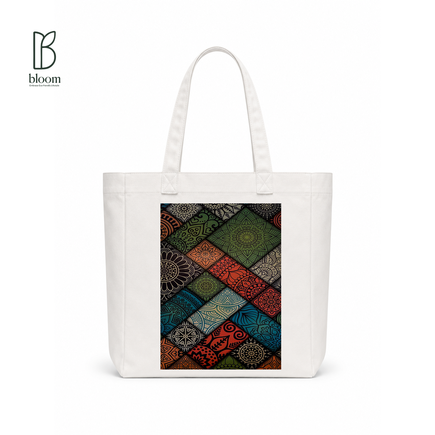 Boho Mandala canvas tote bag - Square White | Bloom Bags BD