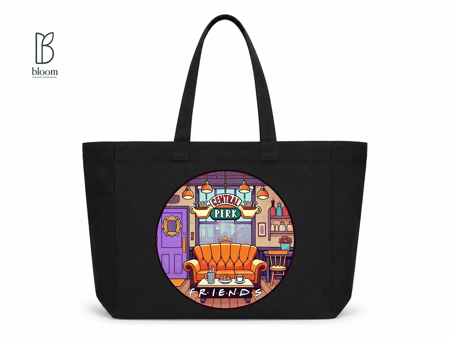 Central Perk canvas tote bag - Extended Black | Bloom Bags BD