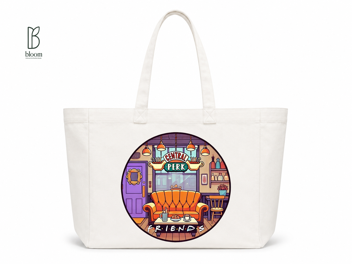 Central Perk canvas tote bag - Extended White | Bloom Bags BD
