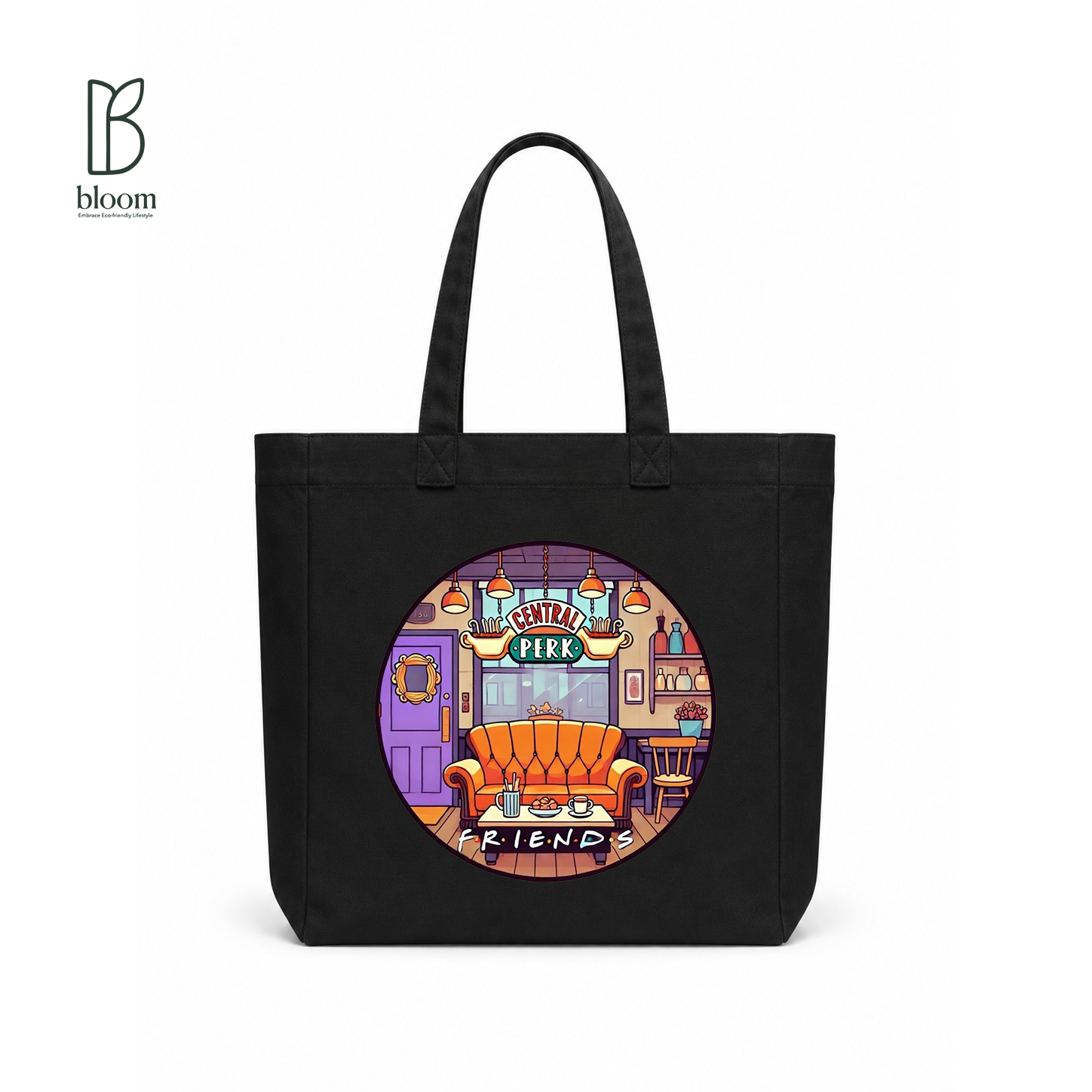 Central Perk canvas tote bag - Square Black | Bloom Bags BD