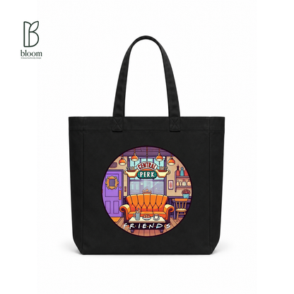 Central Perk canvas tote bag - Square Black | Bloom Bags BD