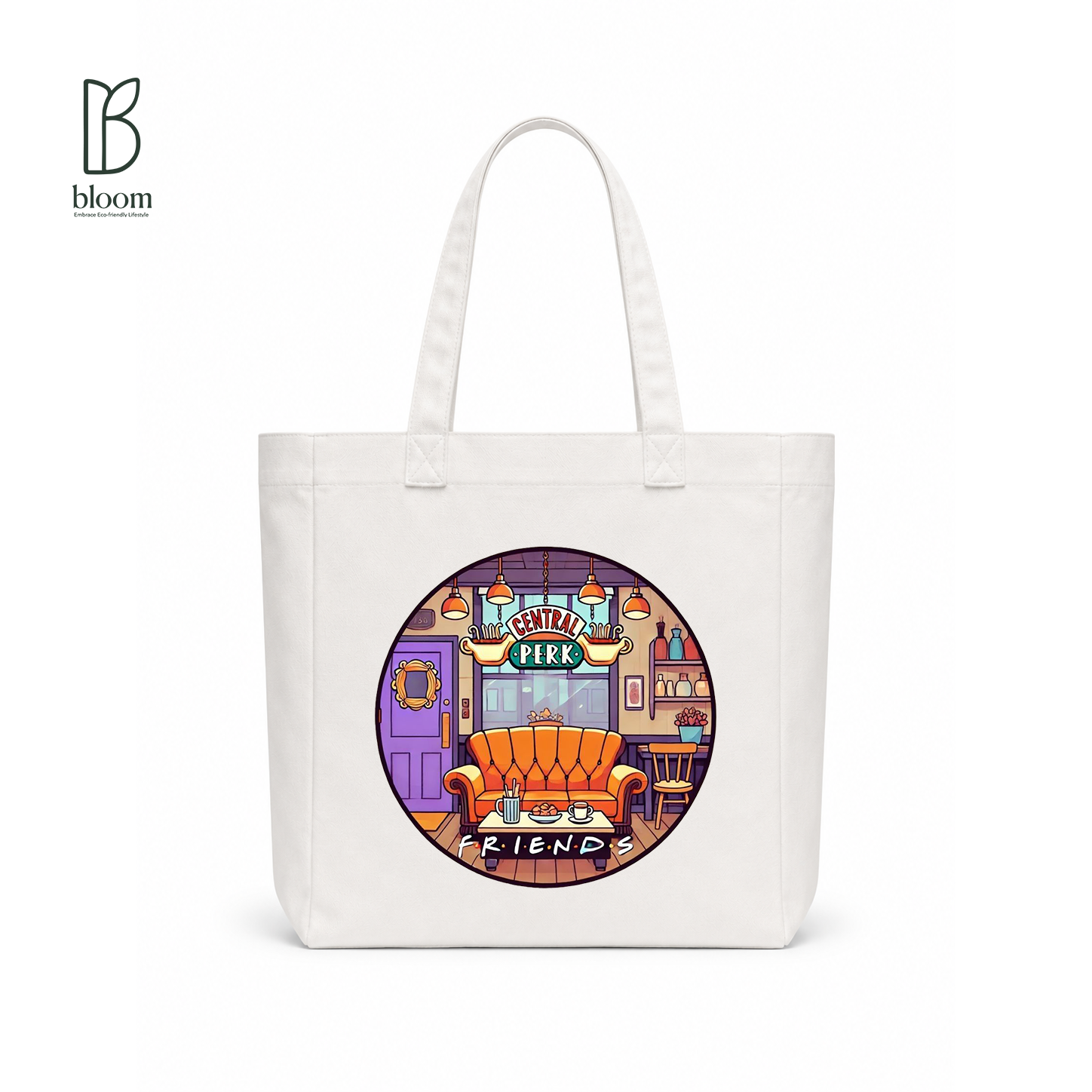 Central Perk canvas tote bag - Square White | Bloom Bags BD