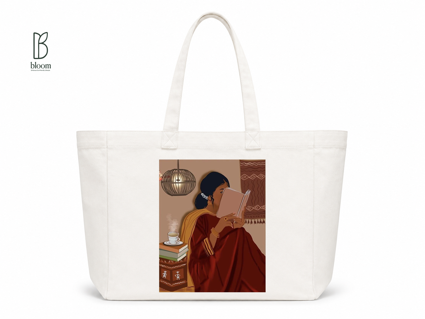 Chai and Chapters canvas tote bag - Extended White | Bloom Bags BD