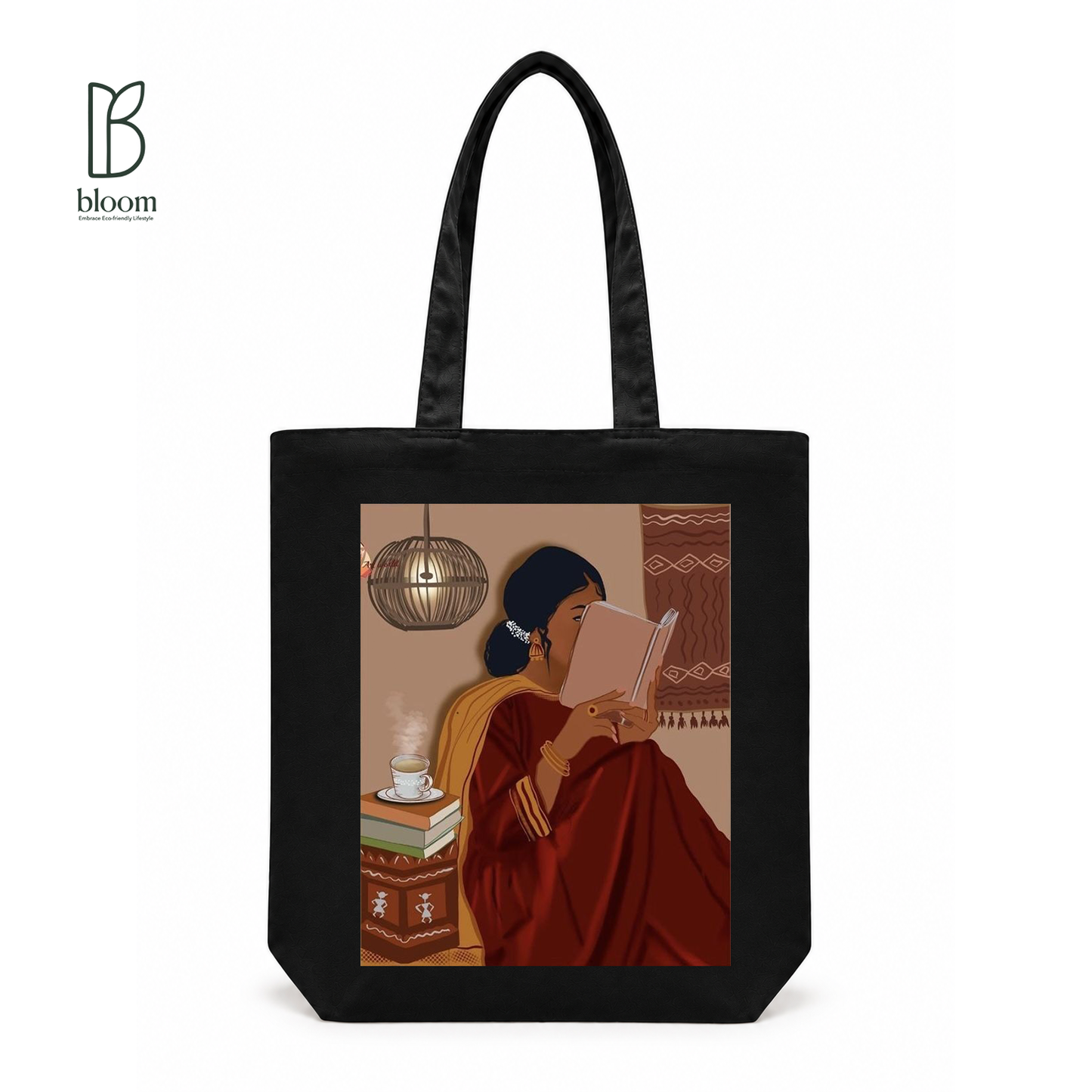 Chai and Chapters canvas tote bag - Regular Black | Bloom Bags BD