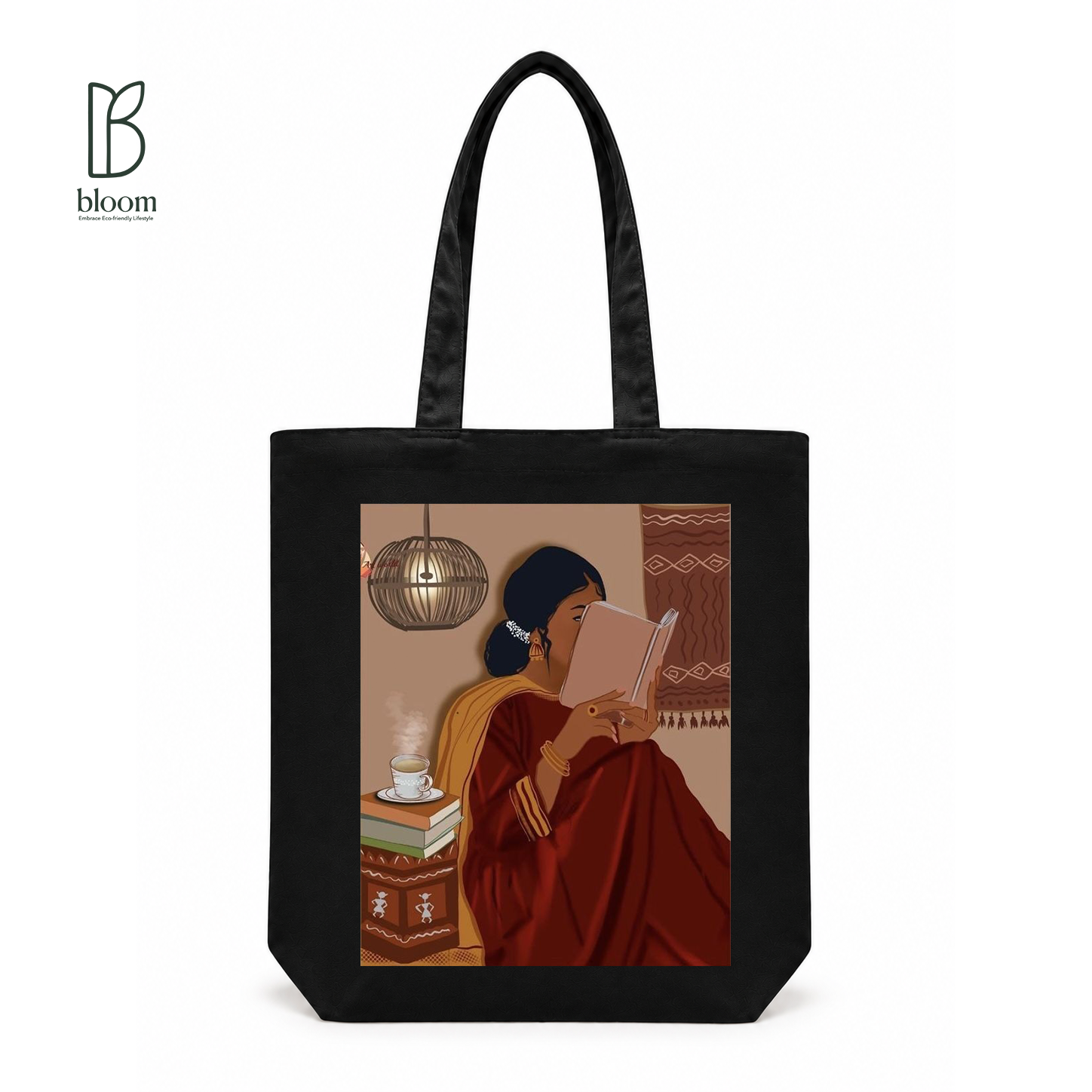Chai and Chapters canvas tote bag - Regular Black | Bloom Bags BD