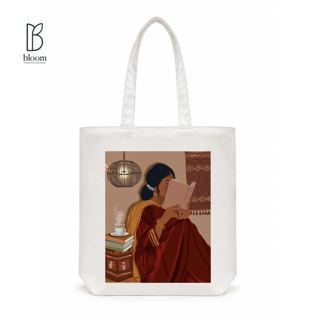 Chai and Chapters canvas tote bag - Regular White | Bloom Bags BD