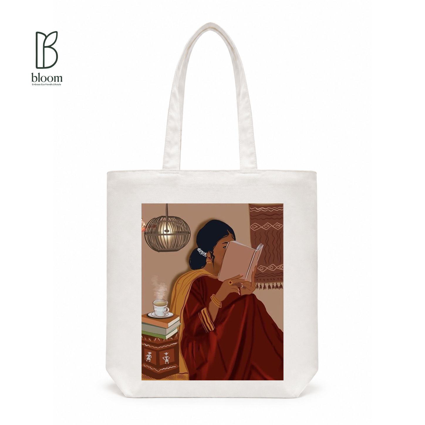 Chai and Chapters canvas tote bag - Regular White | Bloom Bags BD