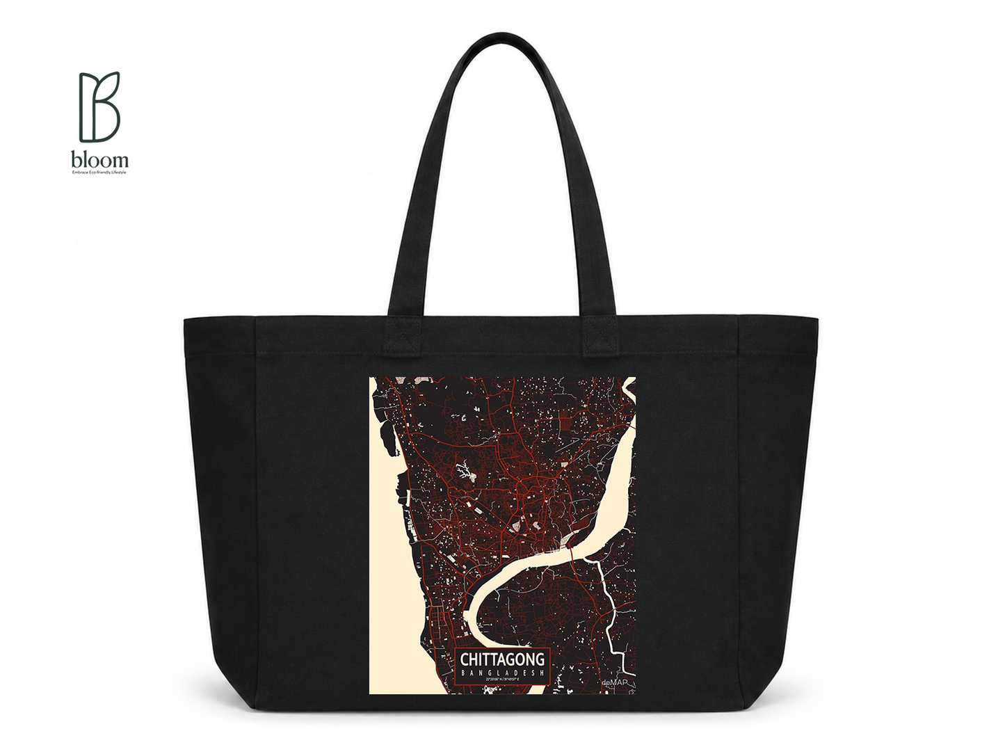 Chittagong City canvas tote bag - Extended Black | Bloom Bags BD