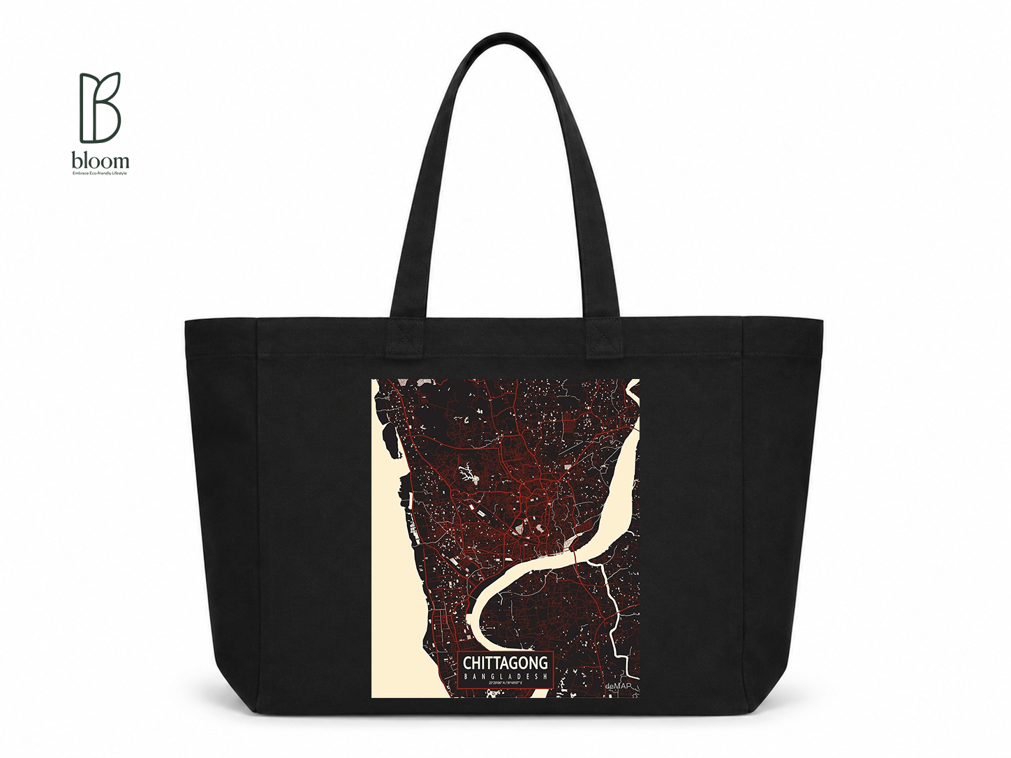 Chittagong City canvas tote bag - Extended Black | Bloom Bags BD