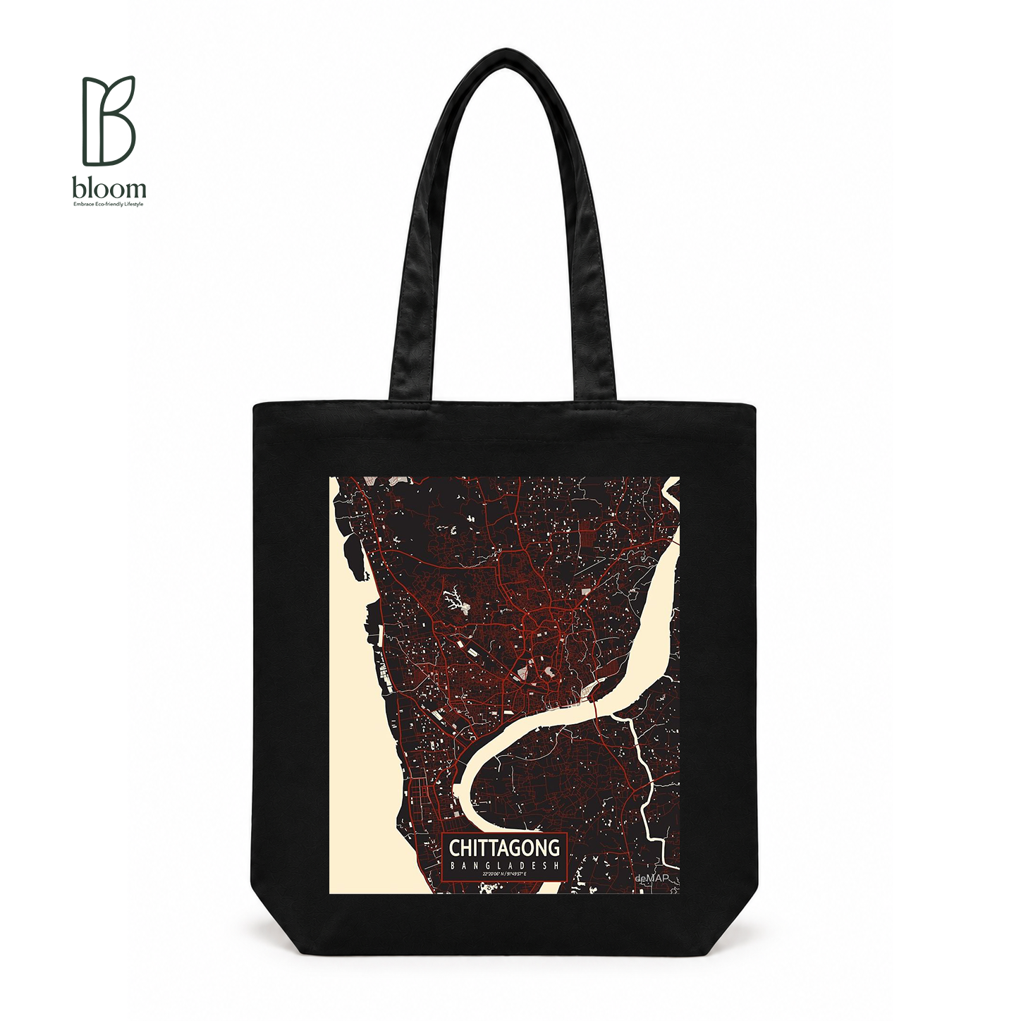 Chittagong City canvas tote bag - Regular Black | Bloom Bags BD