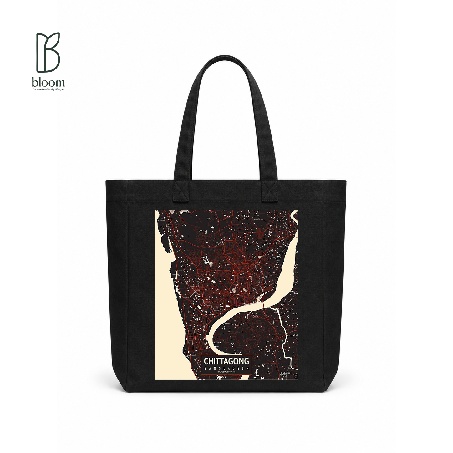 Chittagong City canvas tote bag - Square Black | Bloom Bags BD