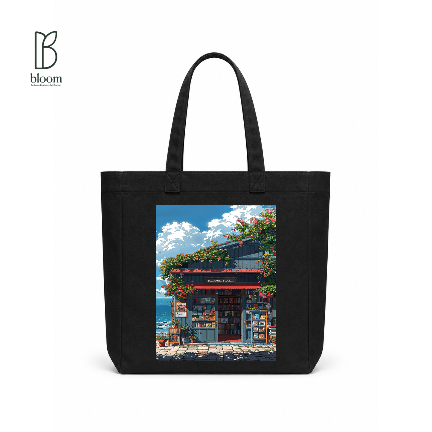 Classic Tides canvas tote bag - Square Black | Bloom Bags BD