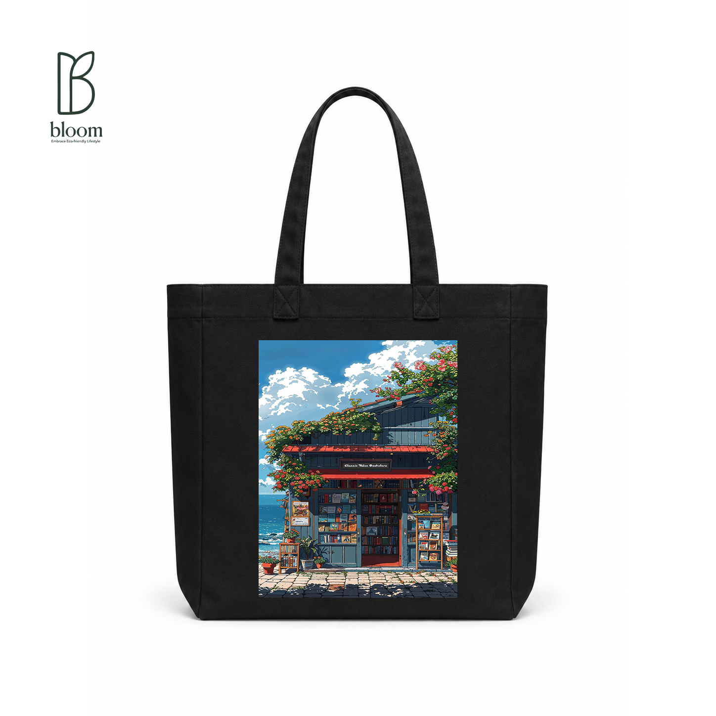 Classic Tides canvas tote bag - Square Black | Bloom Bags BD