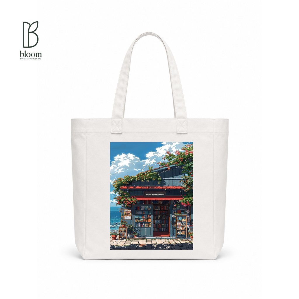 Classic Tides canvas tote bag - Square White | Bloom Bags BD