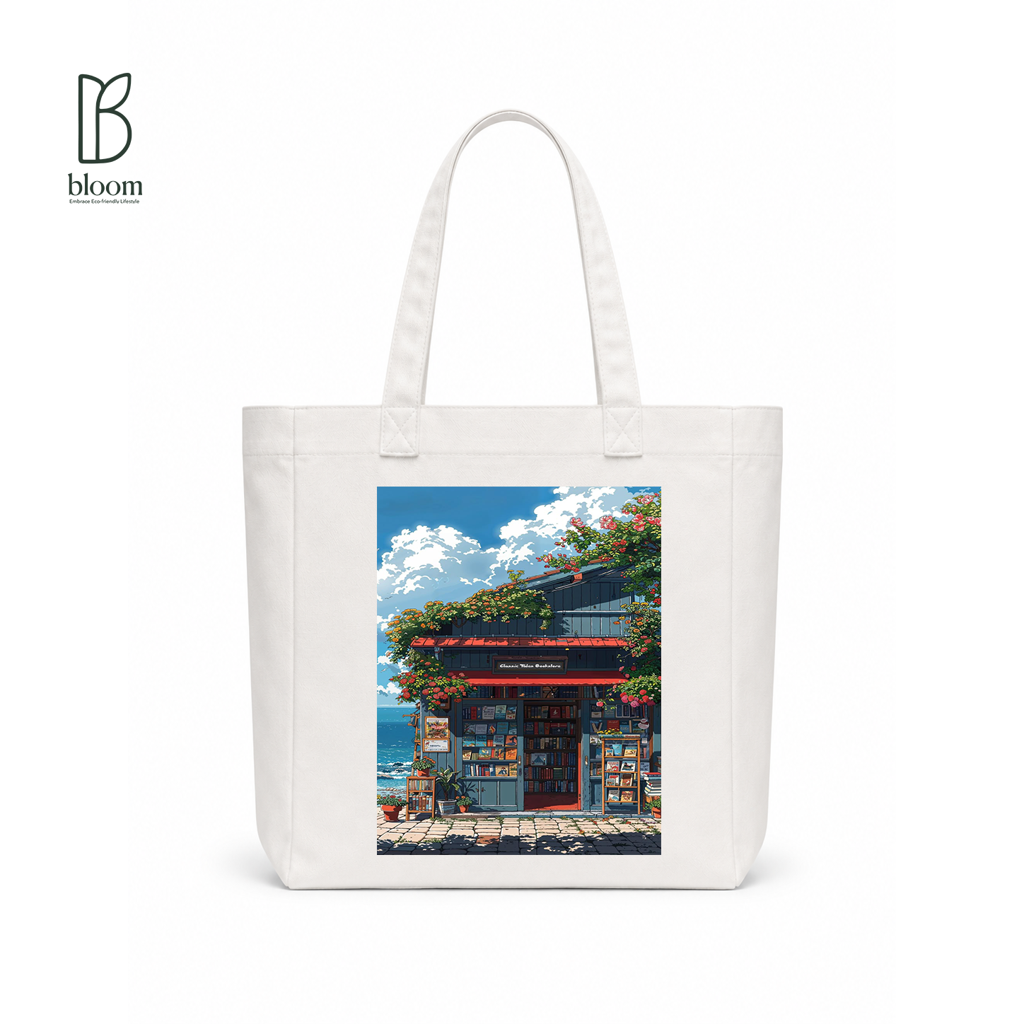 Classic Tides canvas tote bag - Square White | Bloom Bags BD