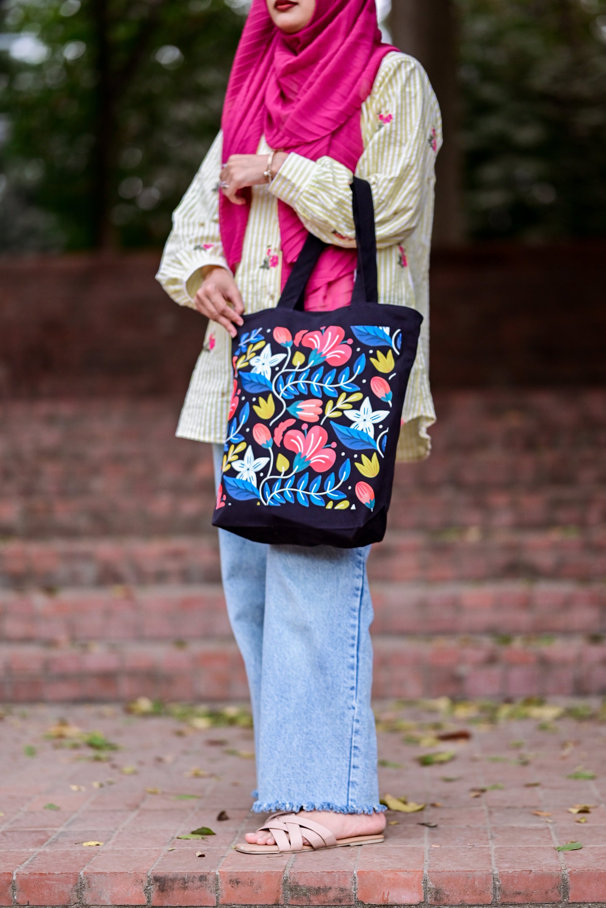 Coral Garden Bloom canvas tote bag - lifestyle photo | Bloom Bags BD