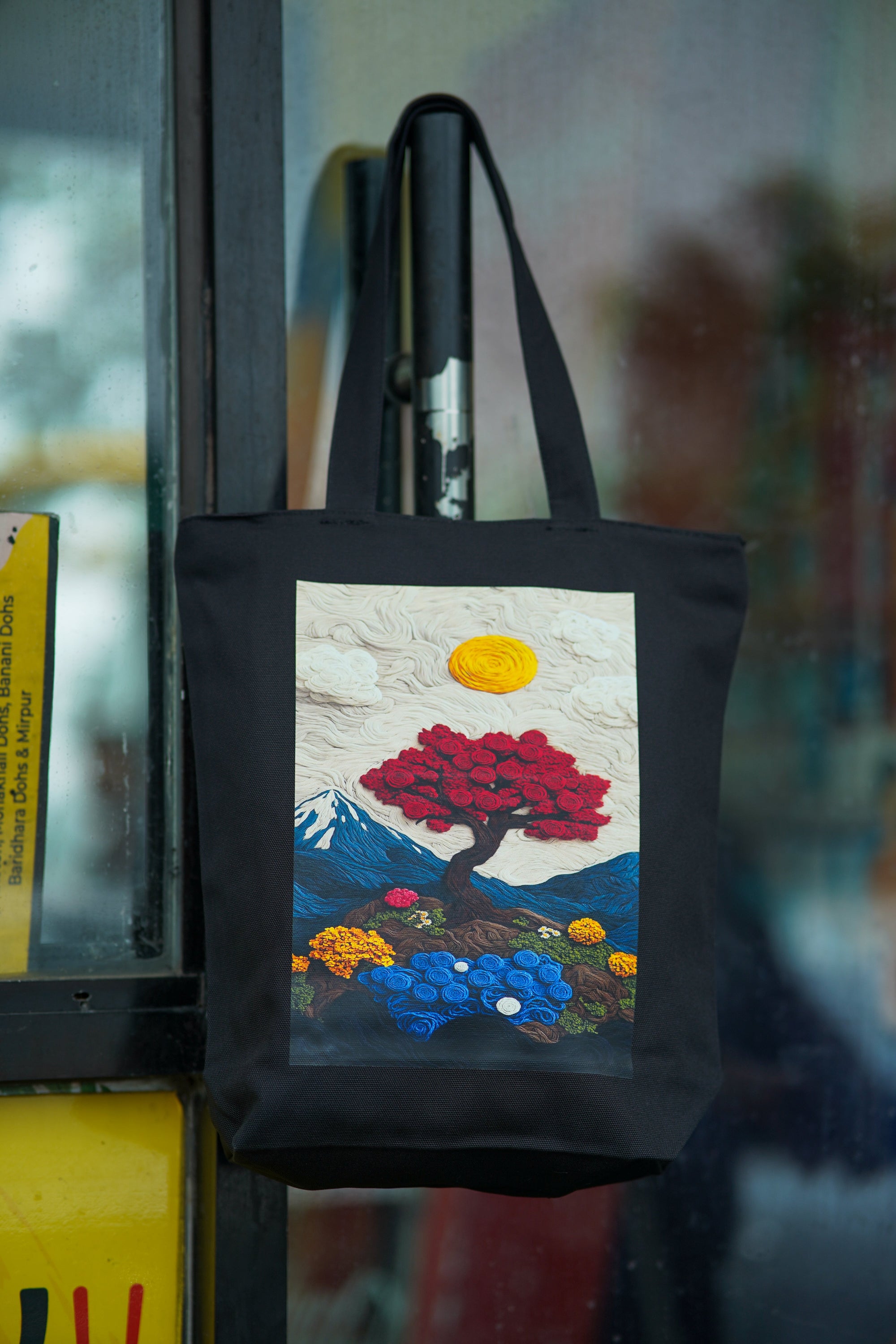 Crimson Bonsai canvas tote bag - lifestyle photo | Bloom Bags BD