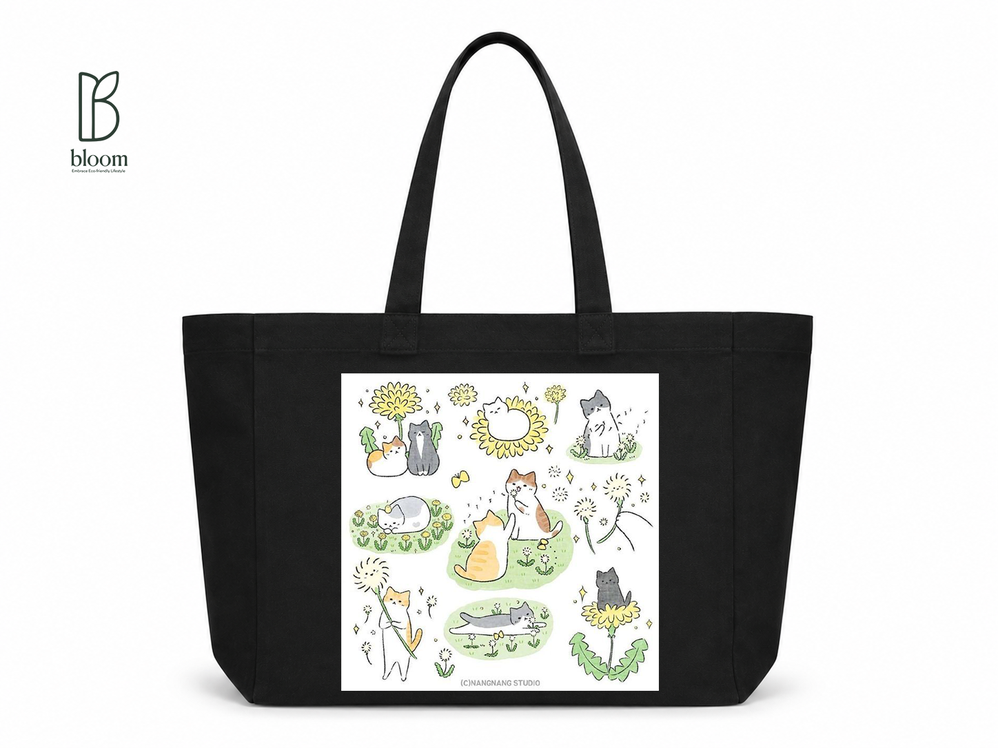 Dandelion Wishes canvas tote bag - Extended Black | Bloom Bags BD
