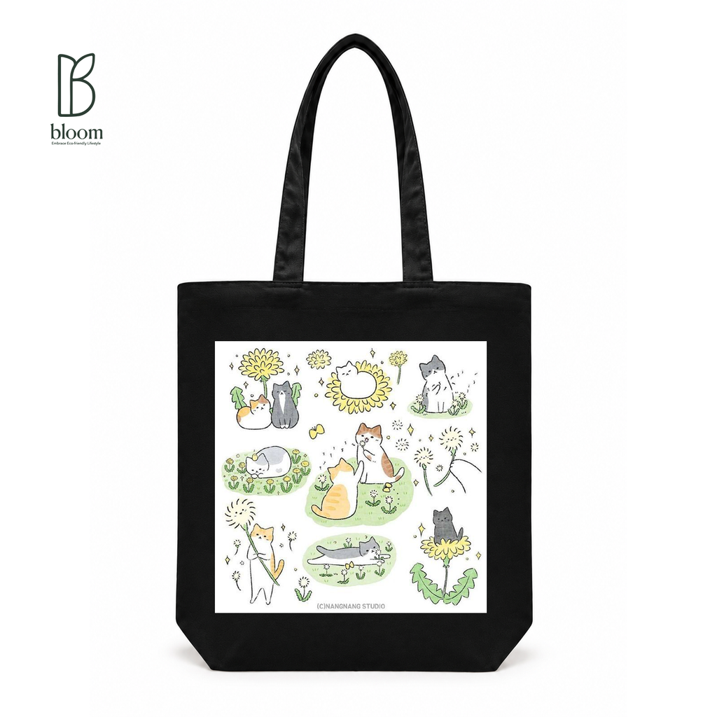 Dandelion Wishes canvas tote bag - Regular Black | Bloom Bags BD