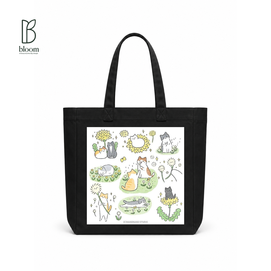 Dandelion Wishes canvas tote bag - Square Black | Bloom Bags BD