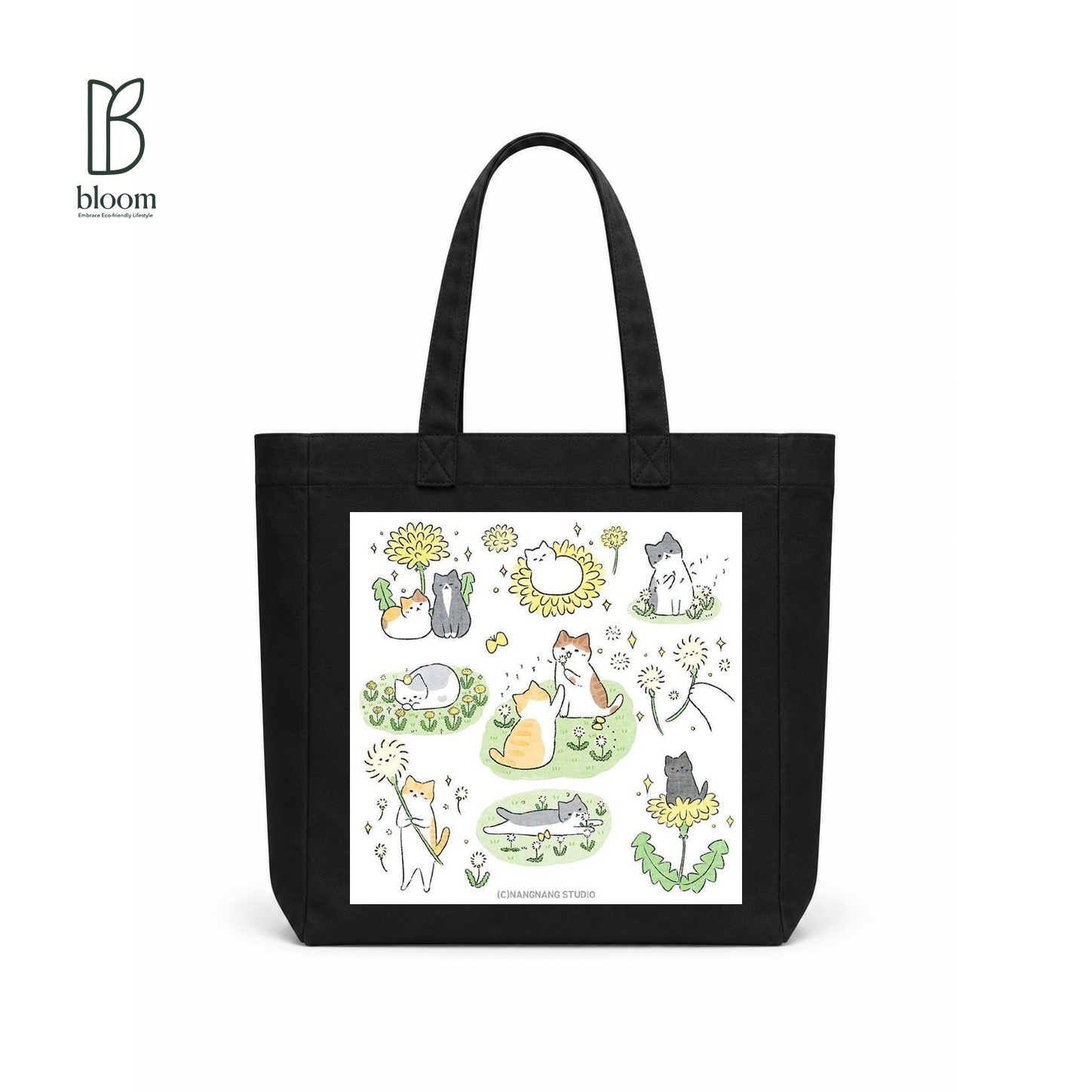 Dandelion Wishes canvas tote bag - Square Black | Bloom Bags BD