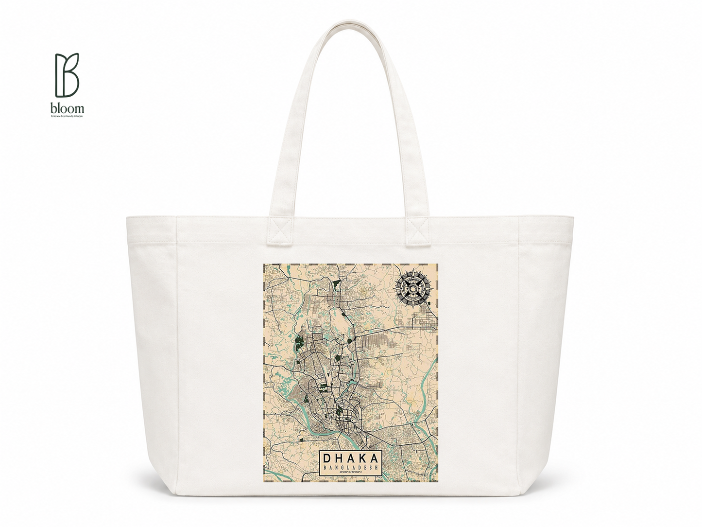 Dhaka on the Map canvas tote bag - Extended White | Bloom Bags BD
