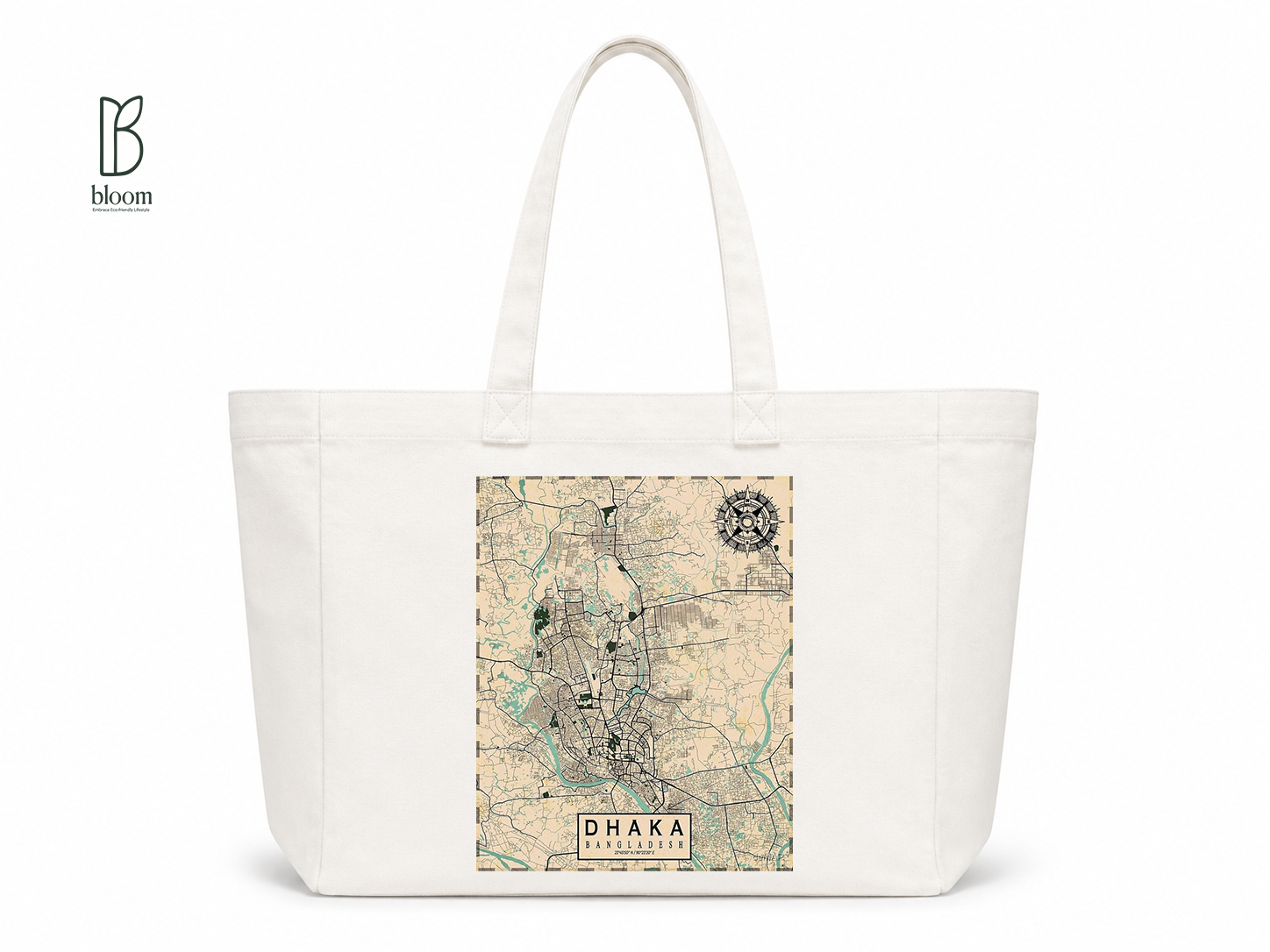 Dhaka on the Map canvas tote bag - Extended White | Bloom Bags BD