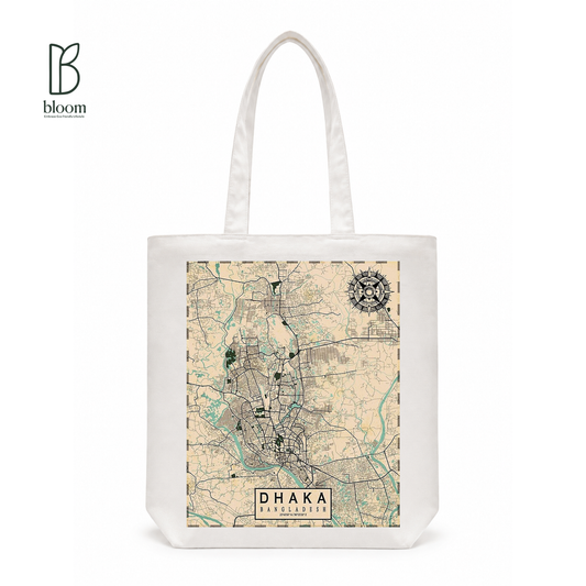 Dhaka on the Map canvas tote bag - Regular White | Bloom Bags BD