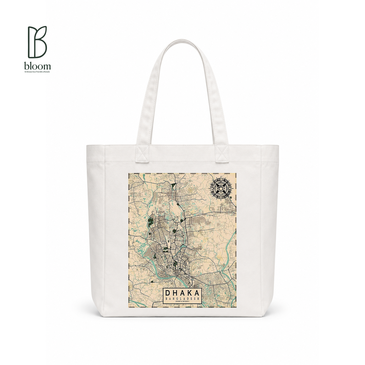 Dhaka on the Map canvas tote bag - Square White | Bloom Bags BD