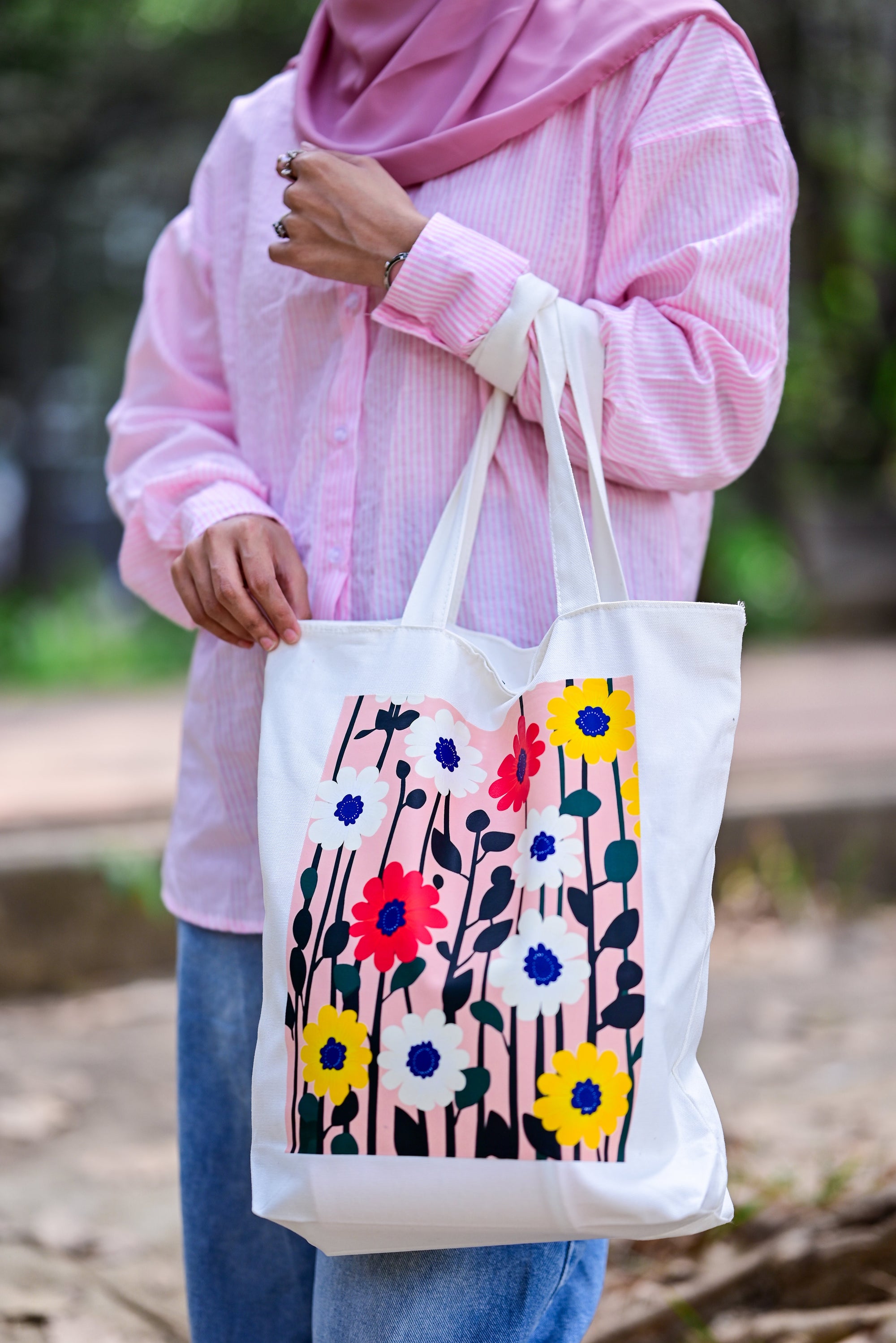 Fragmented Muse canvas tote bag - lifestyle photo | Bloom Bags BD