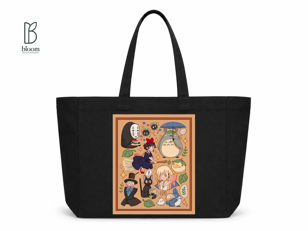 Ghibli Reverie canvas tote bag - Extended Black | Bloom Bags BD