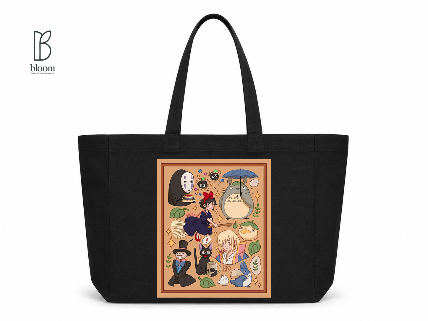 Ghibli Reverie canvas tote bag - Extended Black | Bloom Bags BD