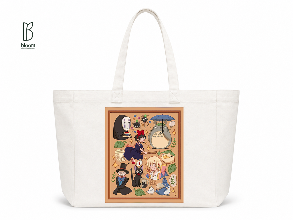 Ghibli Reverie canvas tote bag - Extended White | Bloom Bags BD