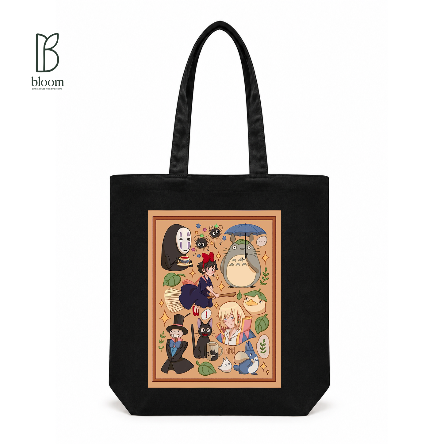Ghibli Reverie canvas tote bag - Regular Black | Bloom Bags BD