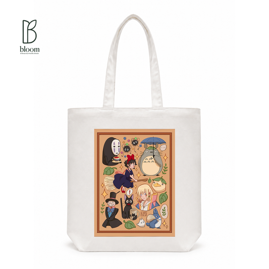 Ghibli Reverie canvas tote bag - Regular White | Bloom Bags BD